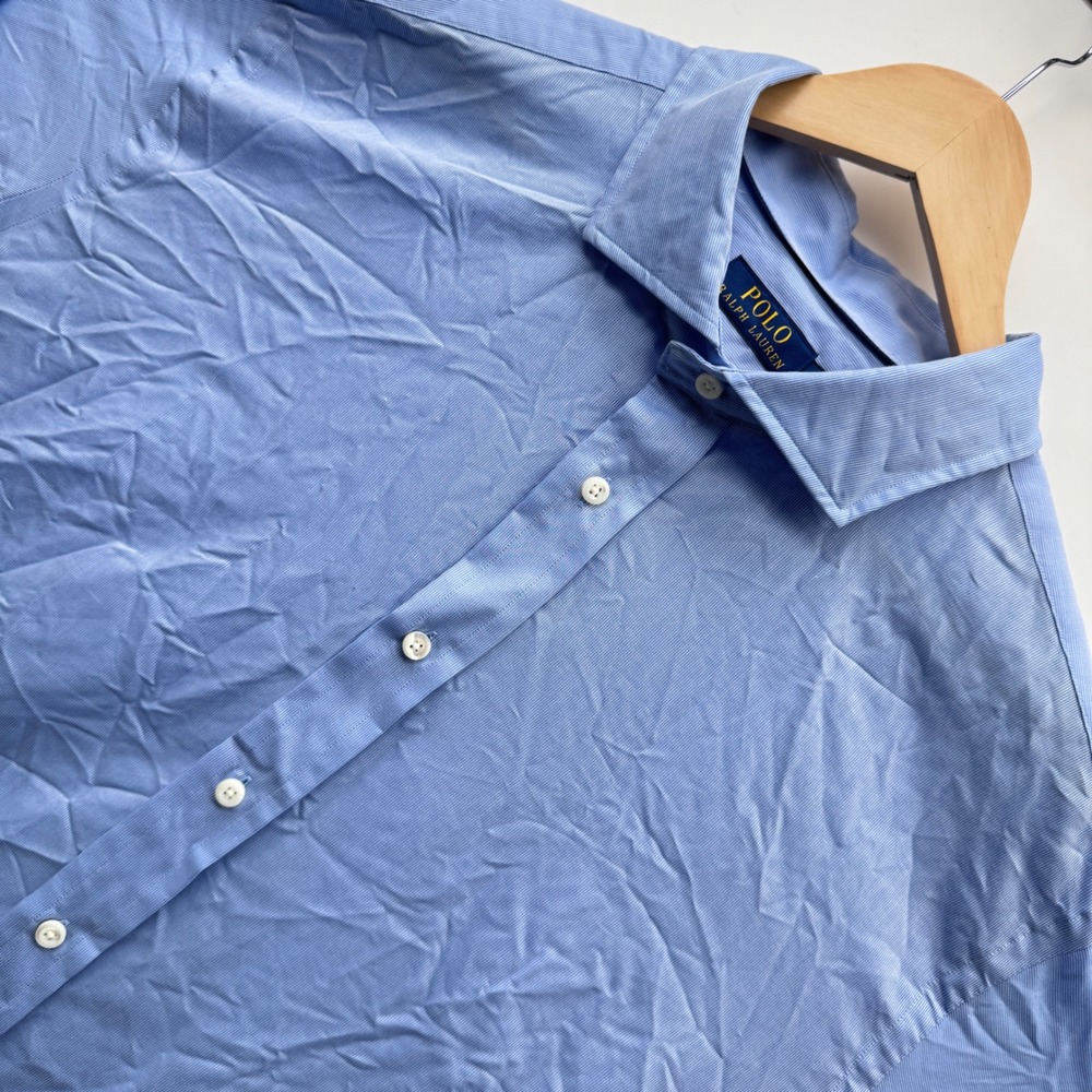 Polo Ralph Lauren Button Down Mens 2XLT Blue Micro Stripe Long Sleeve Shirt